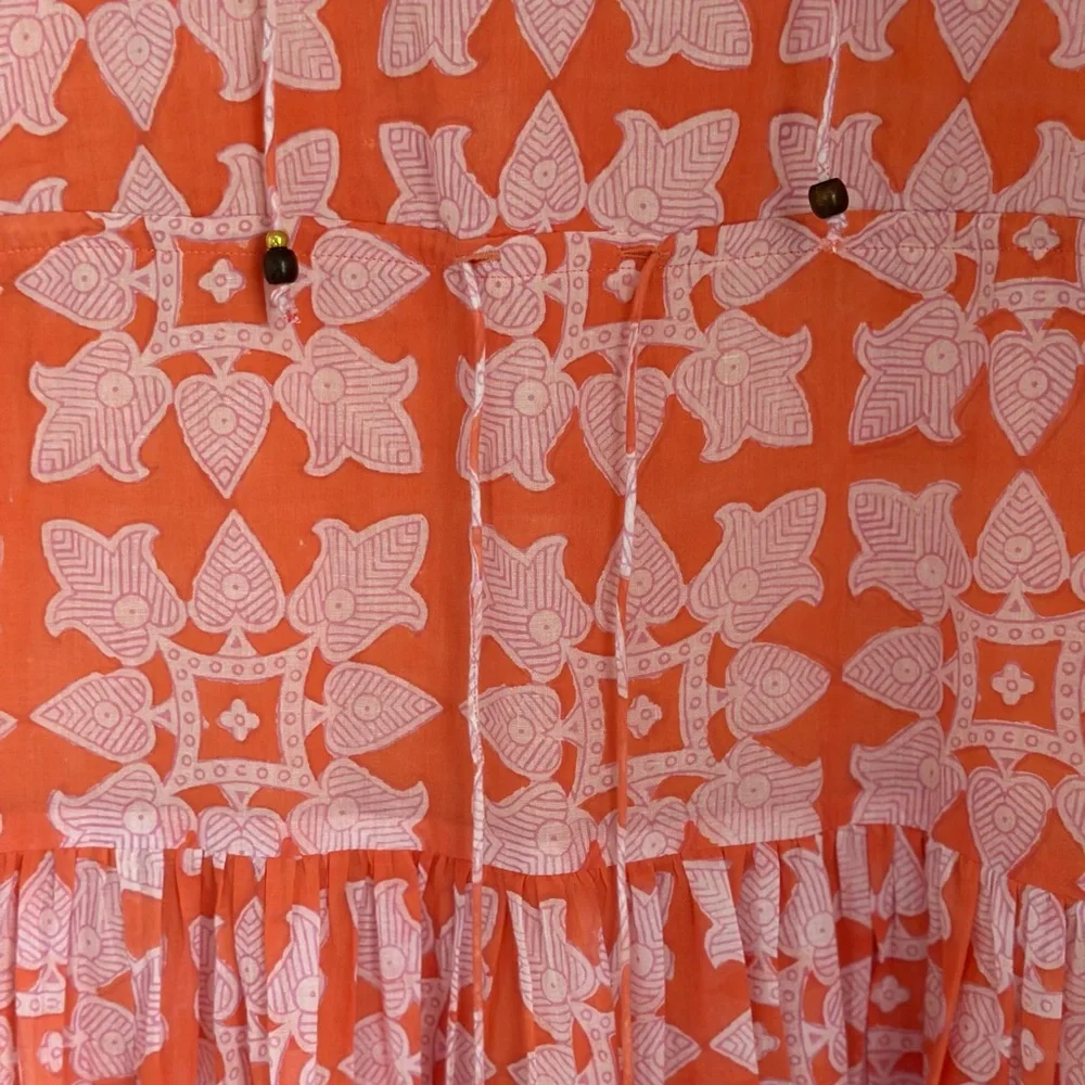 Oliphant Coral and Pink Printed Ruffle Neck dress size XS - Picture 4 of 4